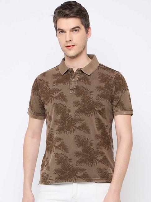 club york brown regular fit printed polo t-shirt