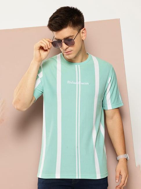 club york mint green regular fit striped crew t-shirt