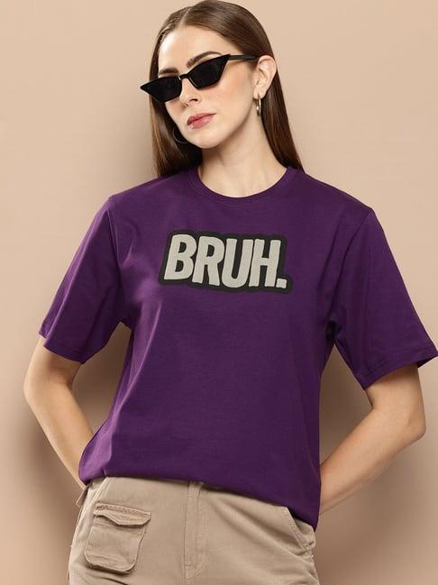 difference of opinion purple cotton graphic print oversized t-shirt