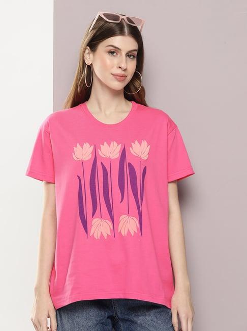 dillinger pink cotton floral print t-shirt