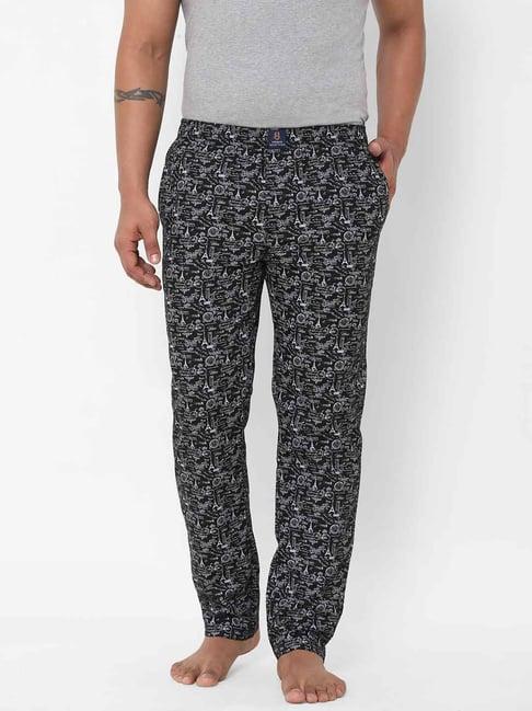 urban scottish black regular fit printed lounge pants