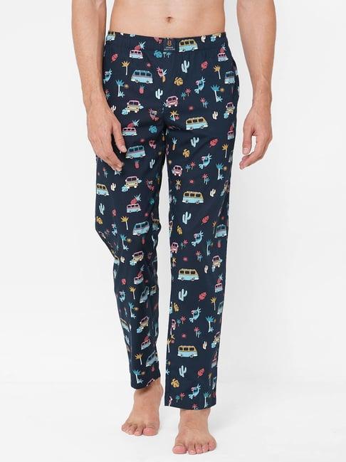 urban scottish navy regular fit printed lounge pants