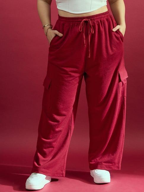 curve by kassually maroon regular fit high rise pants