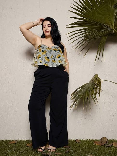 curve by kassually yellow & black floral print jumpsuit