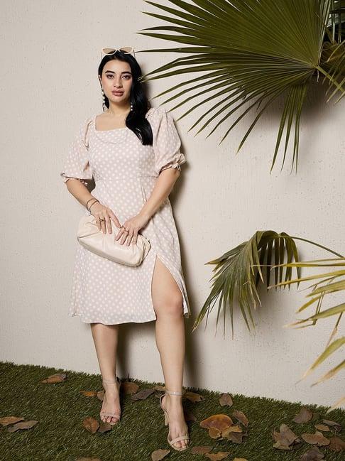 curve by kassually beige & white printed a line dress