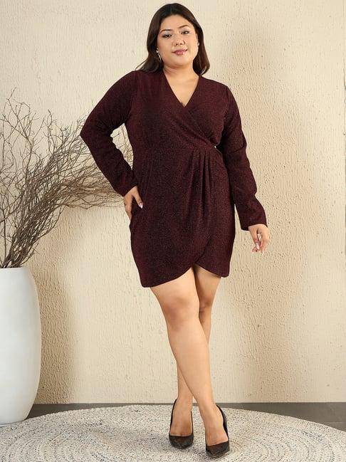 curve by kassually maroon textured wrap dress