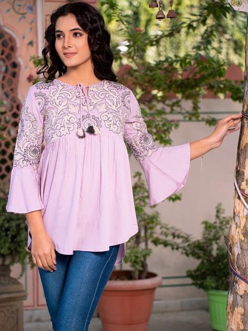 zolo label purple cotton embroidered top