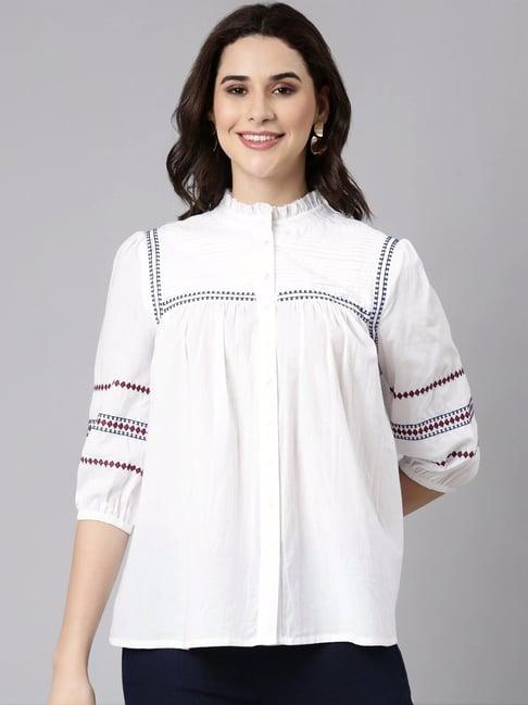 zolo label white cotton embroidered top