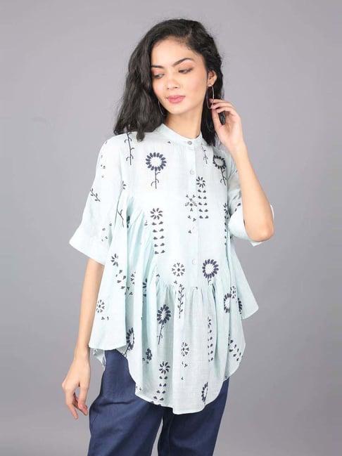 zolo label blue cotton embroidered top