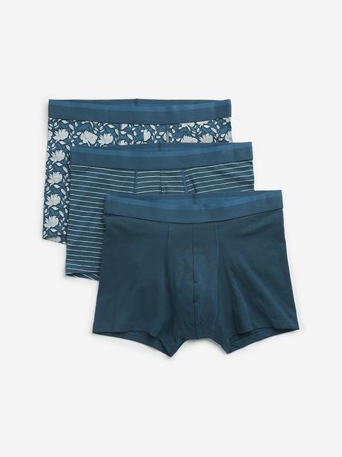 wes lounge by westside teal printed cotton blend trunks - pack of 3