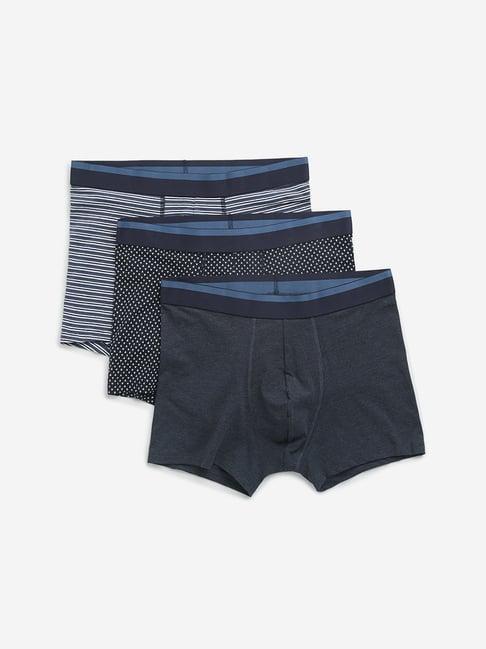 wes lounge by westside dark blue cotton blend trunks - pack of 3