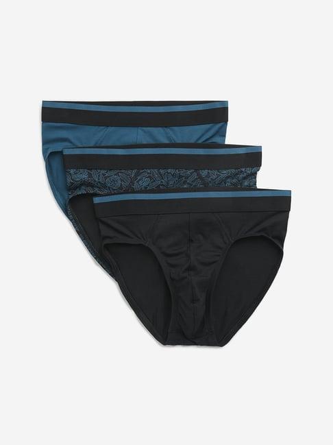 wes lounge by westside teal printed cotton blend briefs - pack of 3