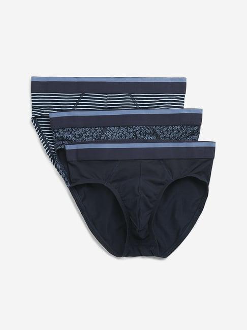 wes lounge by westside navy printed cotton blend briefs - pack of 3