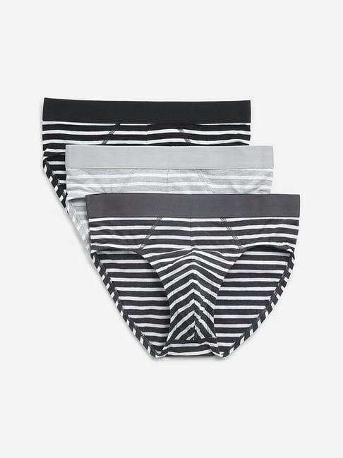 wes lounge by westside black striped cotton blend briefs - pack of 3