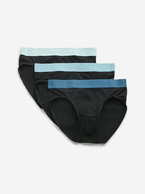 wes lounge by westside black solid cotton blend briefs - pack of 3