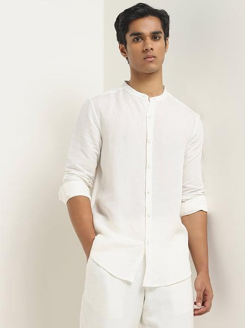 eta by westside white solid resort-fit cotton shirt