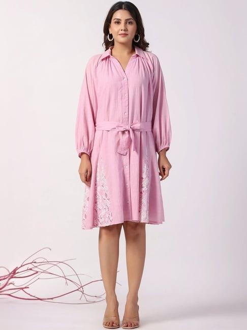 zolo label pink cotton mini dress - above knee high-low dress