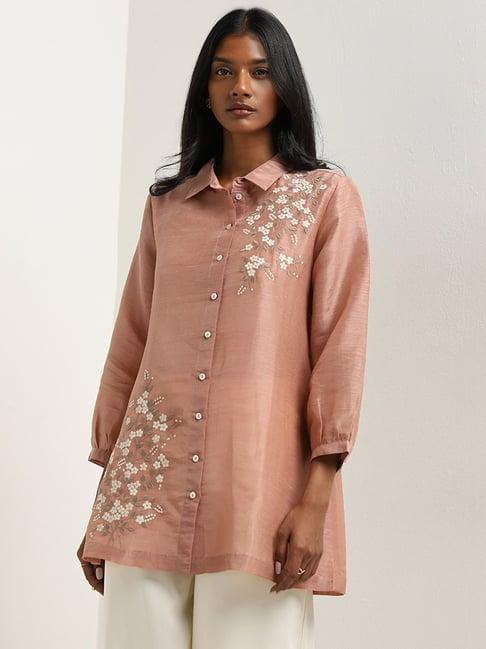 zuba by westside dusty pink floral embroidered a-line tunic