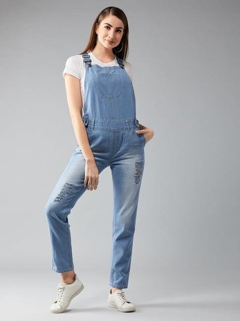 dolce crudo light blue denim distressed dungaree