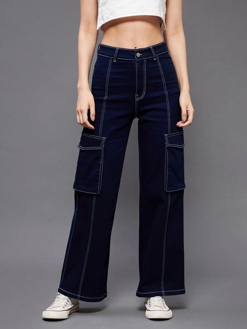 dolce crudo dark blue denim relaxed fit high rise cargo jeans