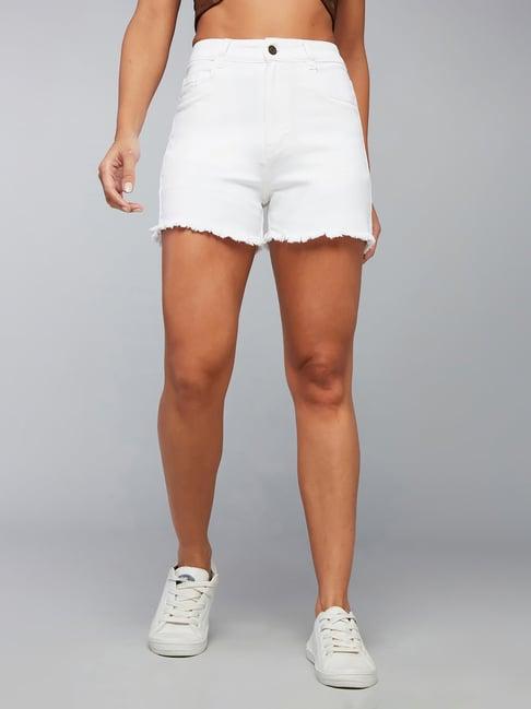 dolce crudo white denim regular fit high rise shorts