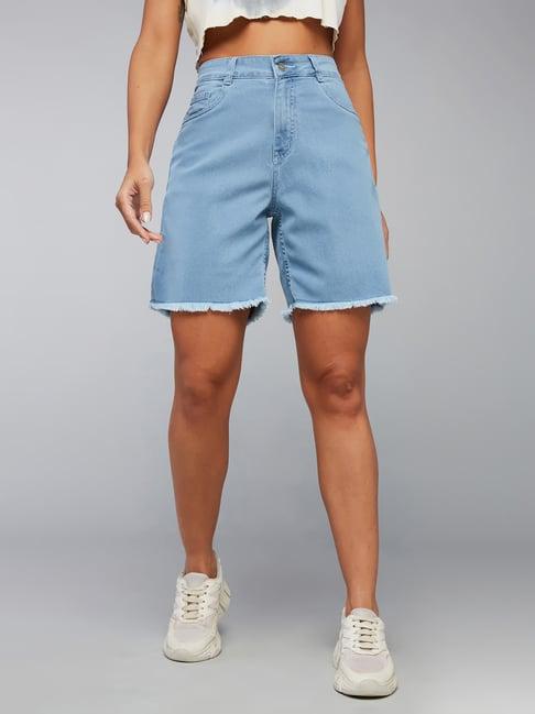 dolce crudo light blue denim regular fit high rise shorts