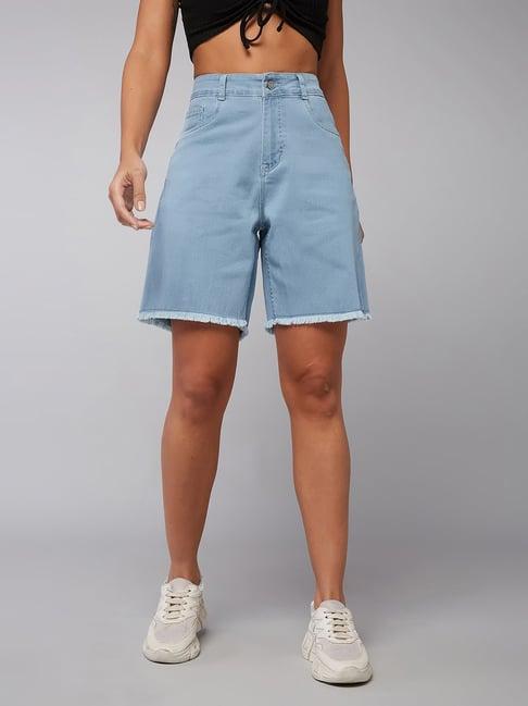 dolce crudo light blue denim regular fit high rise shorts