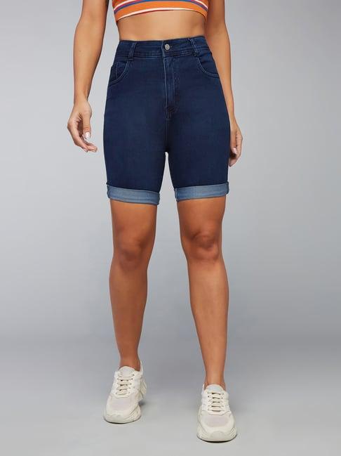 dolce crudo dark blue denim slim fit high rise shorts