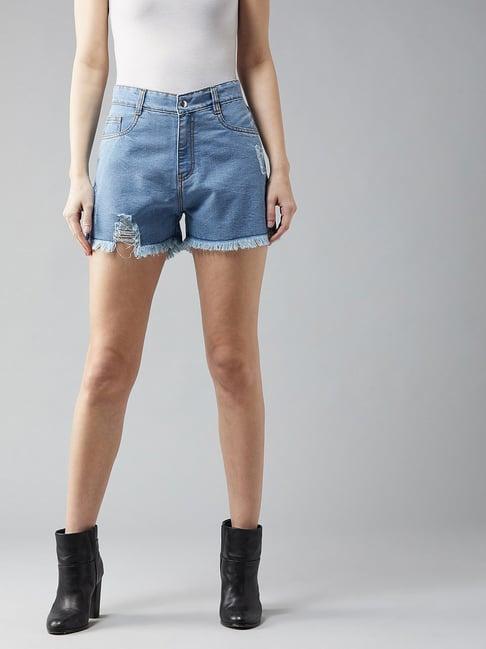 dolce crudo blue denim distressed mid rise shorts