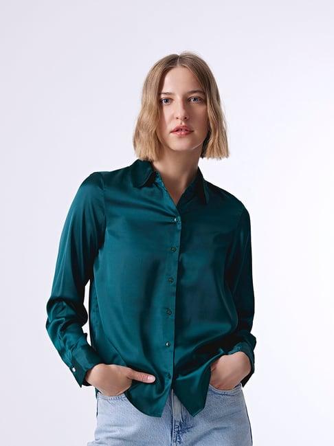 cover story green regular fit shirt