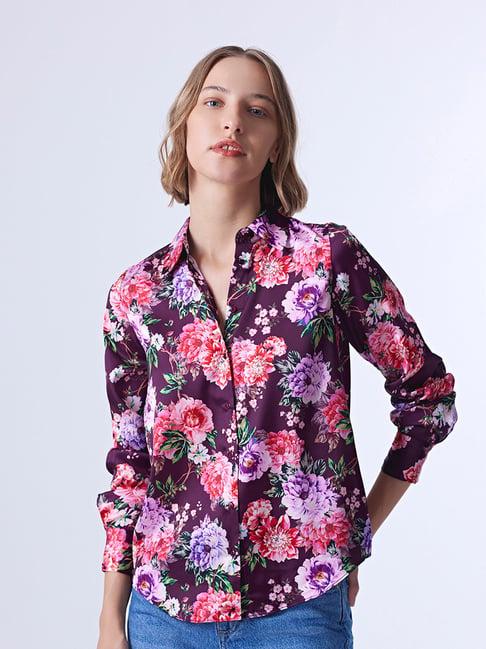 cover story purple floral print shirt