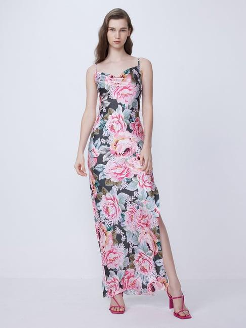 cover story green & pink floral print maxi dress