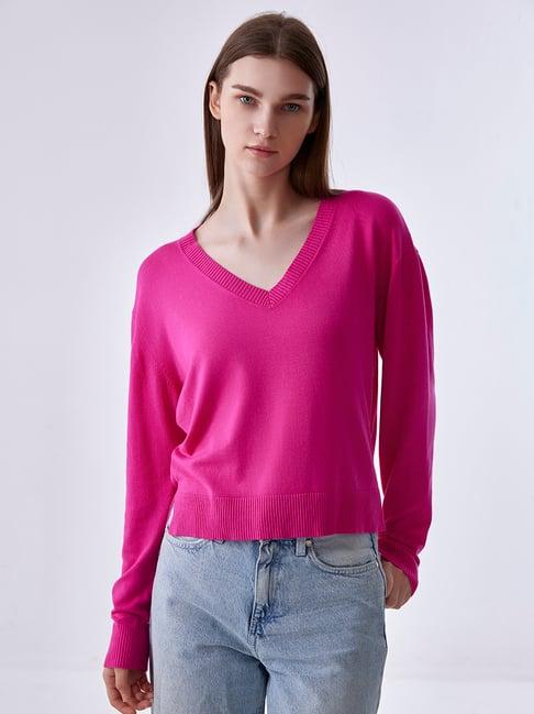 cover story pink regular fit sweater