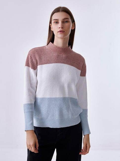 cover story pink color-block sweater