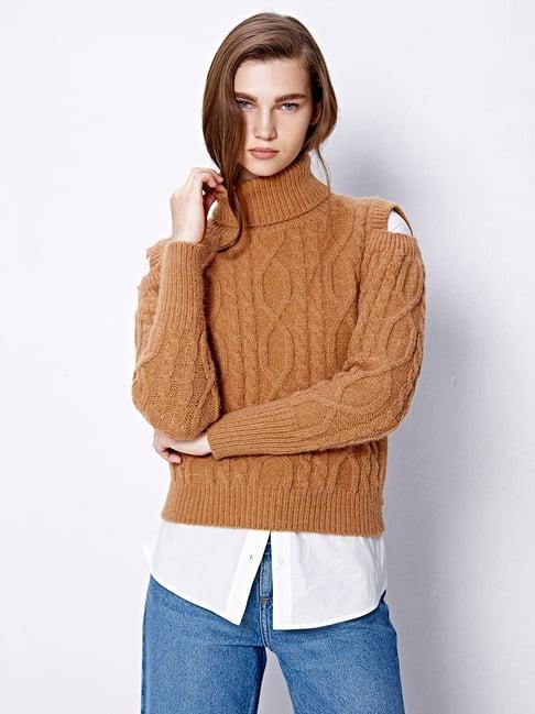 cover story brown regular fit sweater