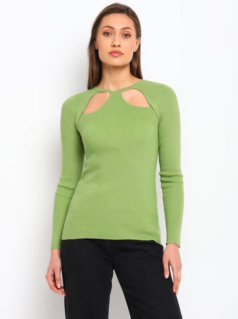 cover story green regular fit sweater