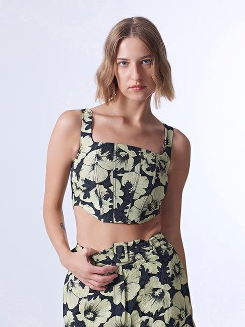 cover story black & beige floral print crop top