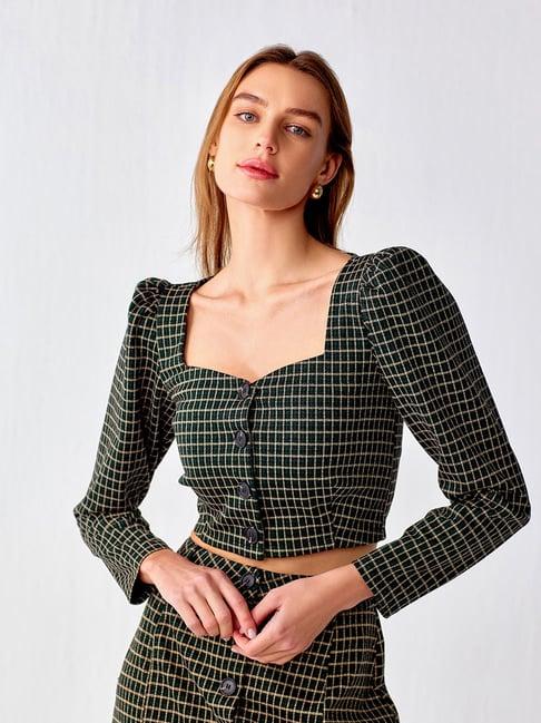 cover story green checks crop top