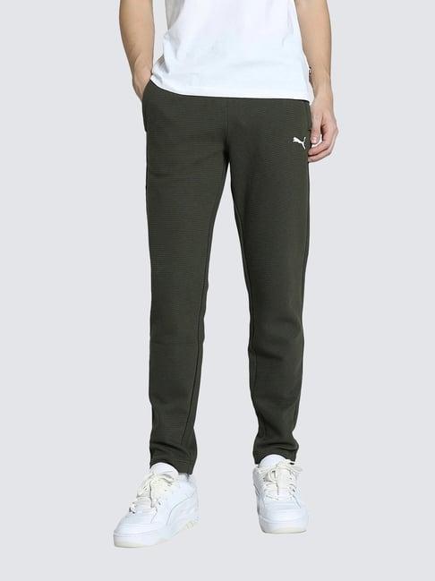 puma dark olive-white cat slim fit self pattern trackpant