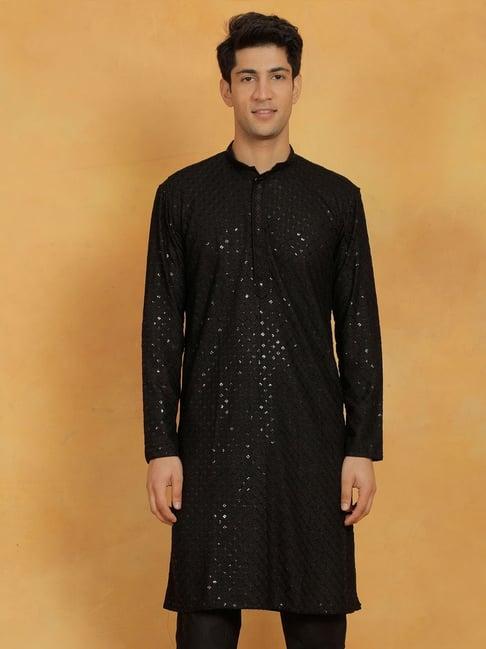 vastramay black regular fit embellished kurta