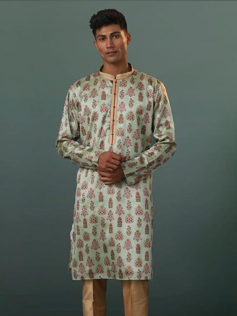 vastramay aqua blue regular fit floral print kurta