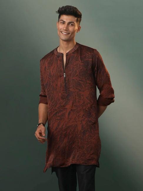 vastramay brown regular fit printed kurta