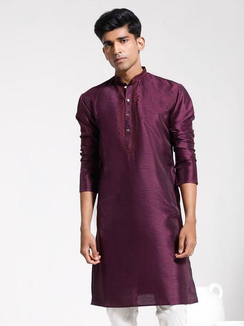 vastramay purple regular fit embroidered kurta