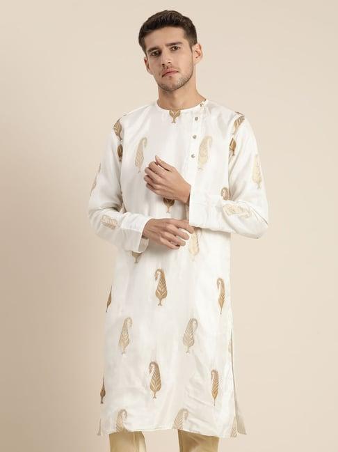 vastramay white regular fit self pattern kurta