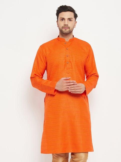 vastramay orange regular fit striped kurta