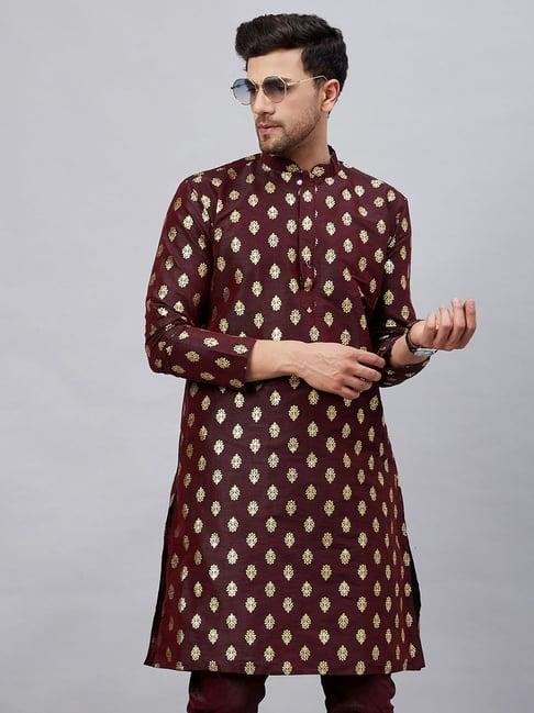 vastramay wine regular fit printed kurta