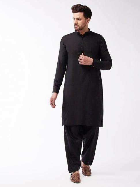 vastramay black regular fit kurta bottom set