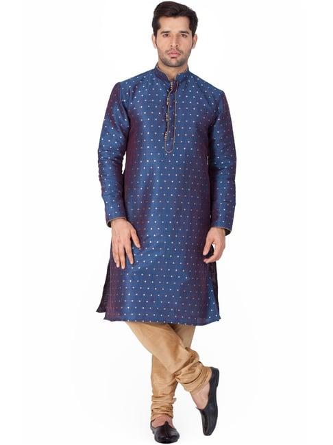 vastramay blue & beige regular fit embroidered kurta bottom set