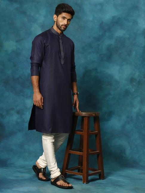 vastramay navy & beige regular fit embroidered kurta bottom set