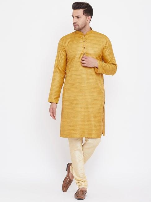 vastramay mustard & beige regular fit self pattern kurta bottom set